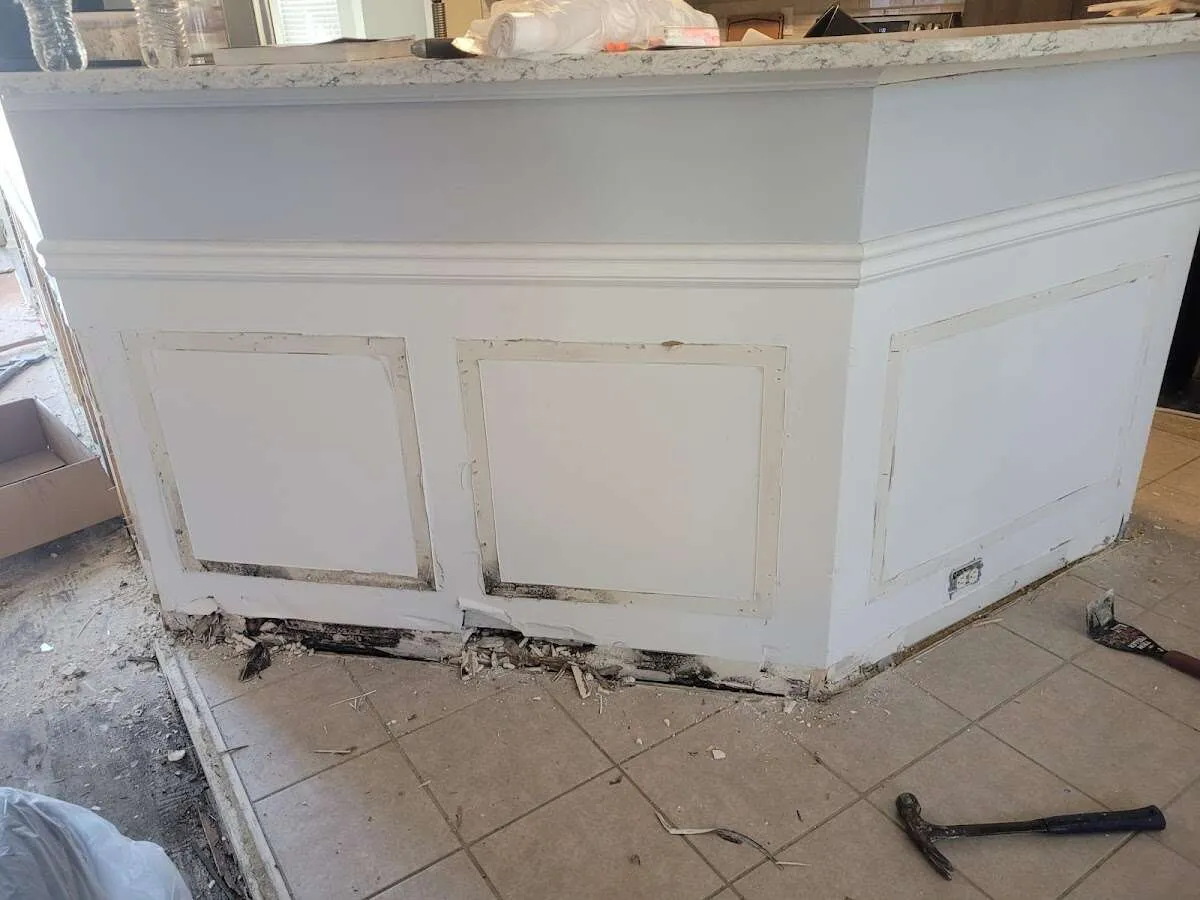 Water damage and mold on kitchen during Storm Damage Restoration in Fruitvale